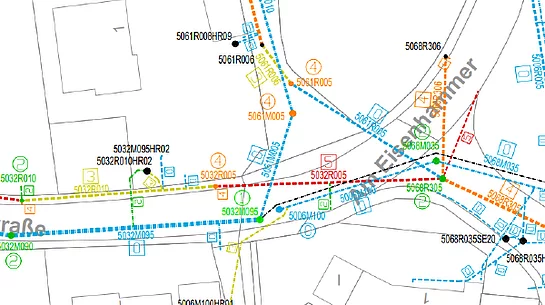 Auszug aus der Zustandsbewertung der Kanäle, hier in Schwarzach. Die Farbe Rot kennzeichnet Schäden mit sofortigem Handlungsbedarf.
